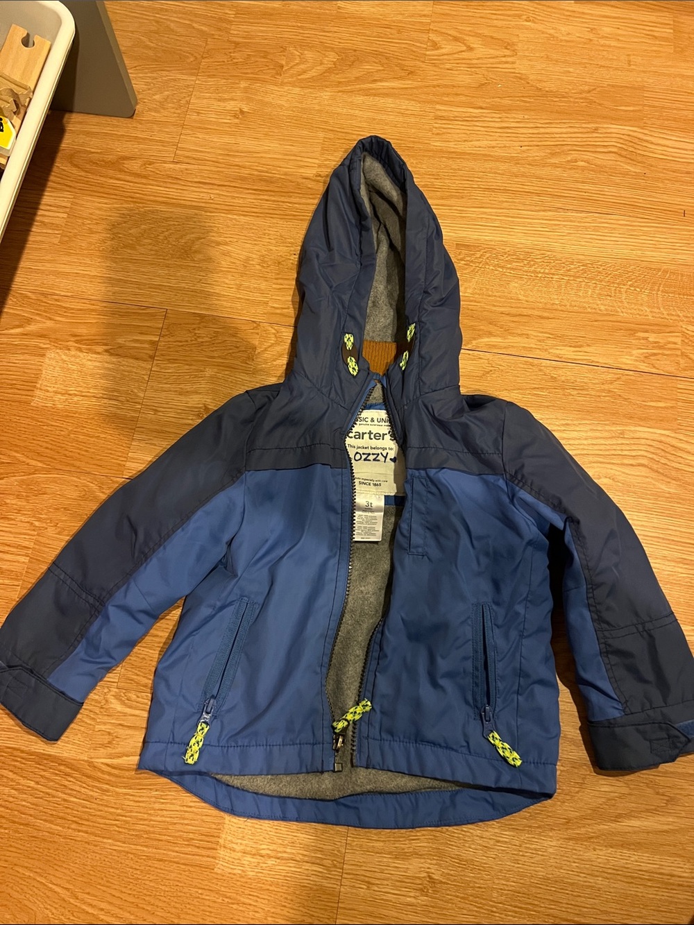 Carter's Two-Tone Navy and Royal Blue Hooded Puffer Jacket with Neon Accents